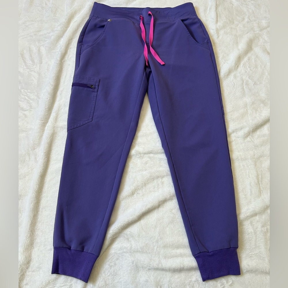Figs Purple Jogger Pants with Pink Drawstring